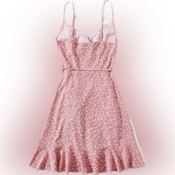 SHEIN VCAY Allover Heart Print Ruffle Detail Wrap Cami Dress - Picture 2 of 9